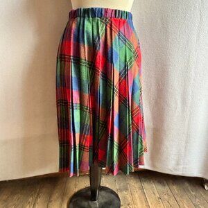 1970s 1980s Plaid Pleated Flared Skirt